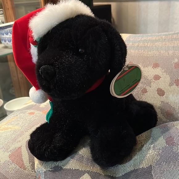 Stuffed black lab with scarf and holiday hat with tags - Picture 2 of 7